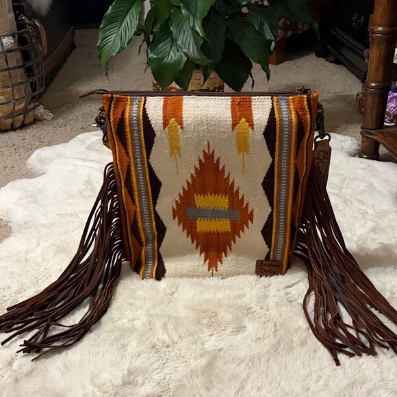 American Darling Handbags - American Darling Southwest Fringe Shoulder Bag - Orange and Brown